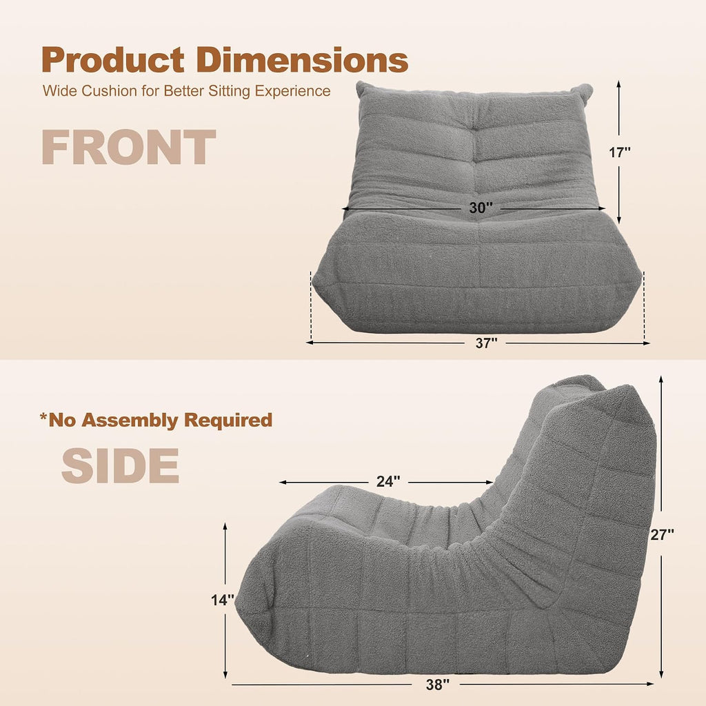 Bean Bag Chair Big Sofa Beanbag Chair for Adults Fireside Chair Bean Bag Lounger with Memory Foam Filled for Home,Apartment or Gaming Venue(Lightgrey Teddy Single)