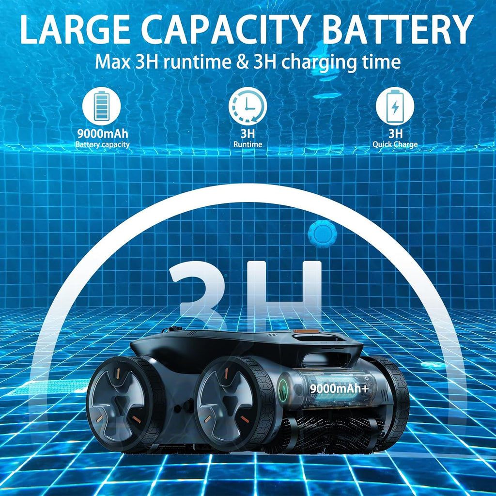 Mono Plus Intelligent Underwater Pool Cleaning Robot - Complete Full-Accessory Package, Surface Skimmer Buoy, WiFi Control, 9000mAh Battery, Comprehensive Pool Cleaning