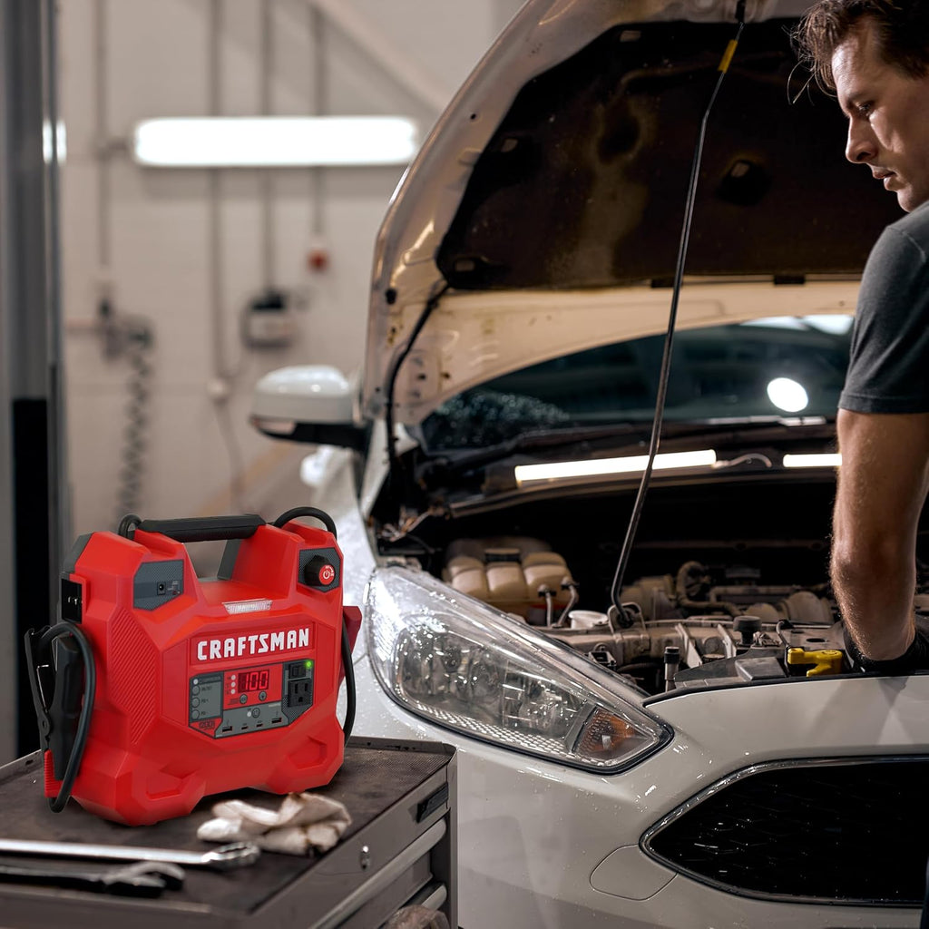 CRAFTSMAN 1200A Car Battery Jump Starter and Portable Power Station, 5-in-1 Solution, 100-PSI Air Compressor, for 12V Power Sport, Automotive, and Marine Batteries, CMXCESM256