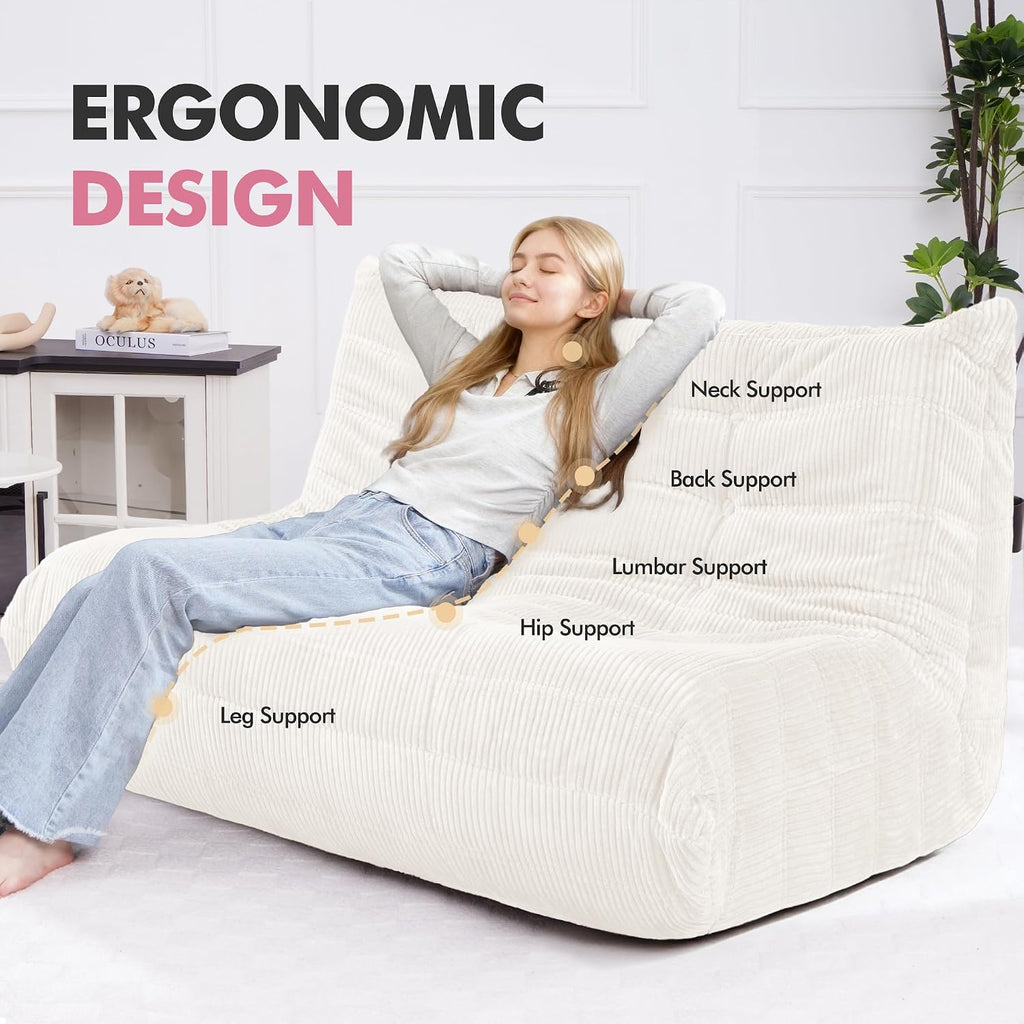 Bean Bag Chair,Giant Beanbag Chairs for Adults,Comfy Large Fireside Chair Lazy Sofa,Corduroy Bean Bag Lounger with Memory Foam Filled,Floor Sofa Couch for Home,Living Room (Beige, Loveseat)