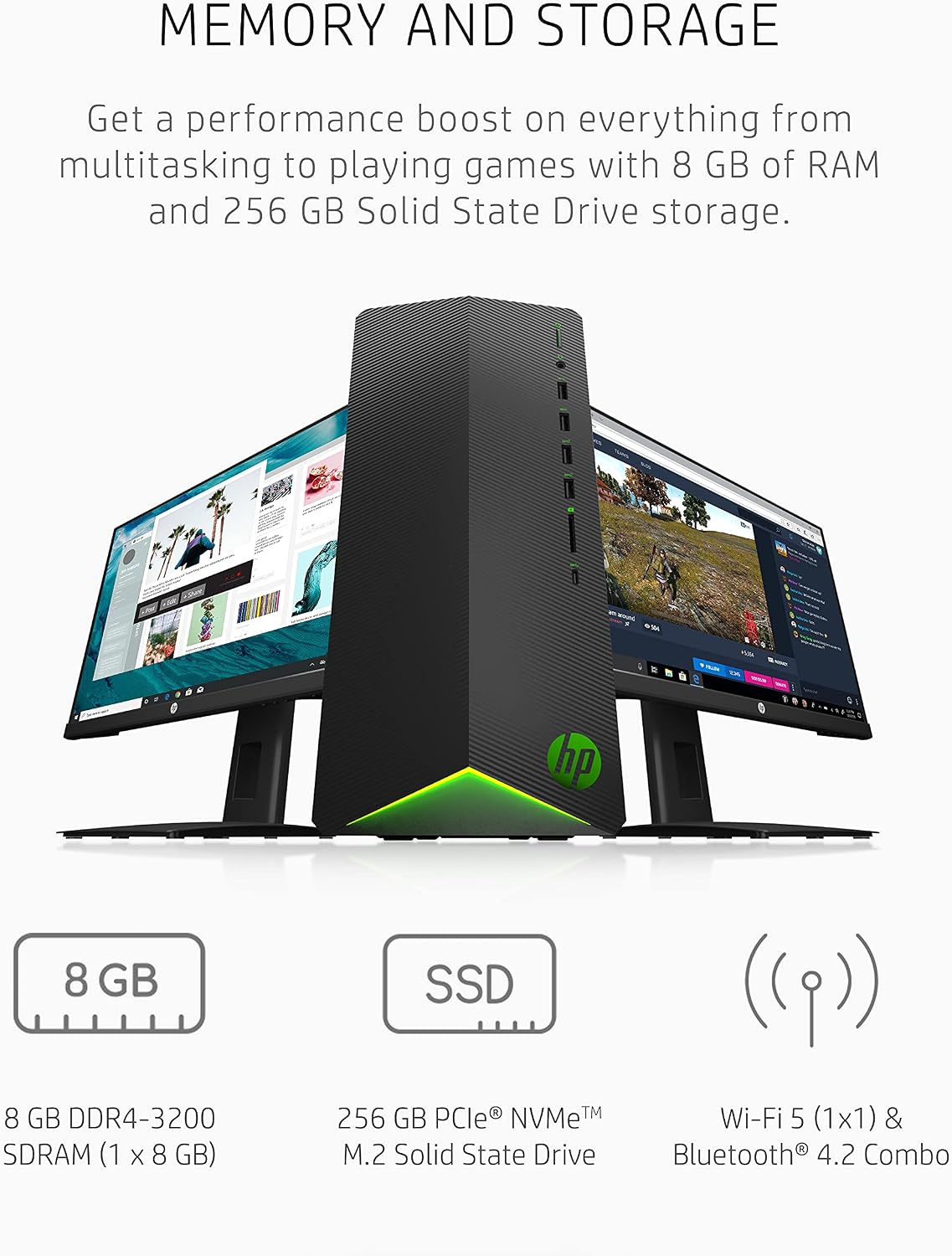 HP Pavilion Gaming PC, AMD Ryzen 3 5300G Processor, 8 GB RAM, 256 GB SSD, Windows 11, Wi-Fi 5 & Bluetooth 4.2 Combo, 9 USB Ports, Pre-Built Gaming PC Tower, Mouse and Keyboard (TG01-2010, 2021)