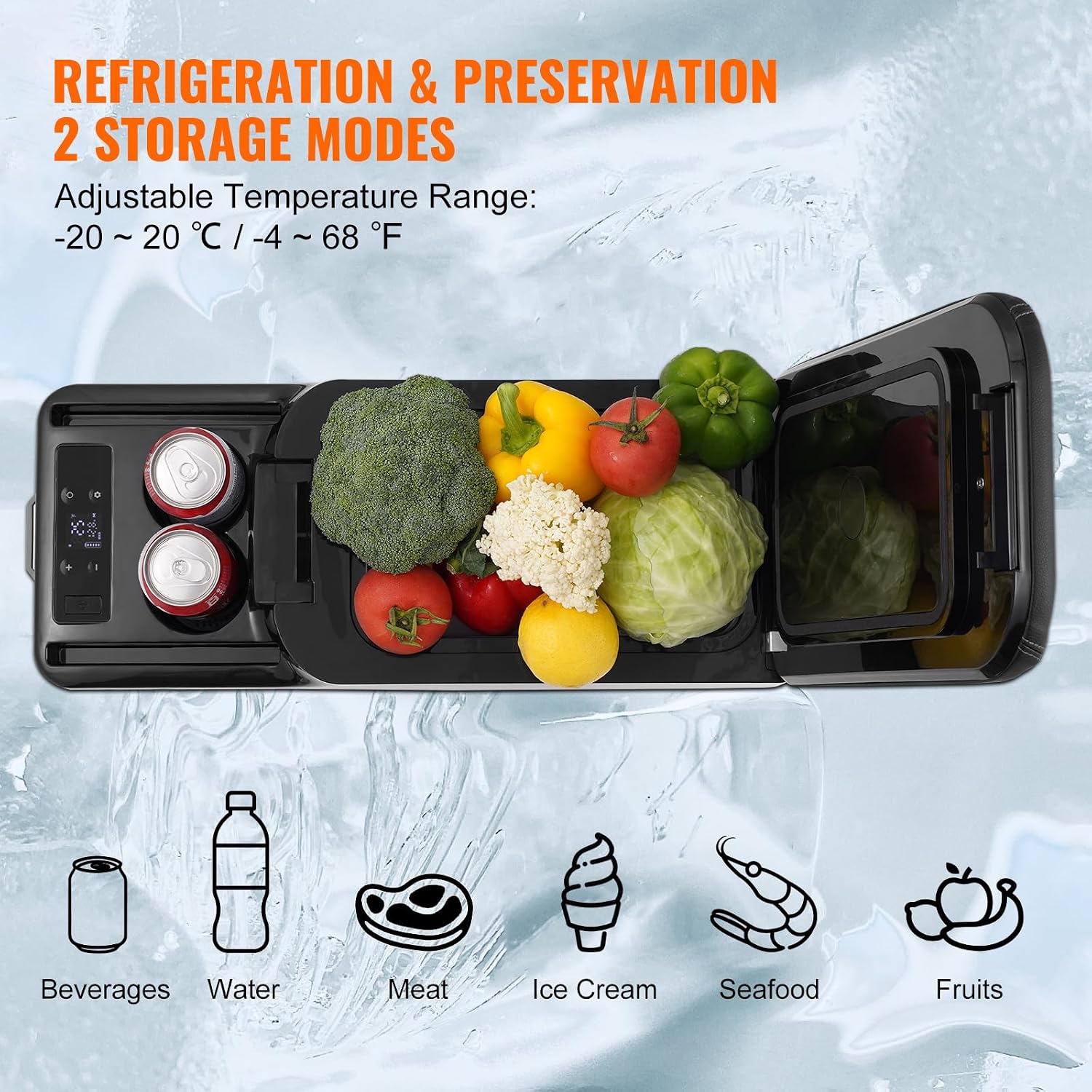 VEVOR Car Refrigerator, 12 Volt Car Armrest Refrigerator Fridge, 15 L Single Zone Portable Freezer, -4℉-68℉ Adjustable Range, 12/24V DC and 100-240V AC Compressor Cooler for Outdoor, Camping