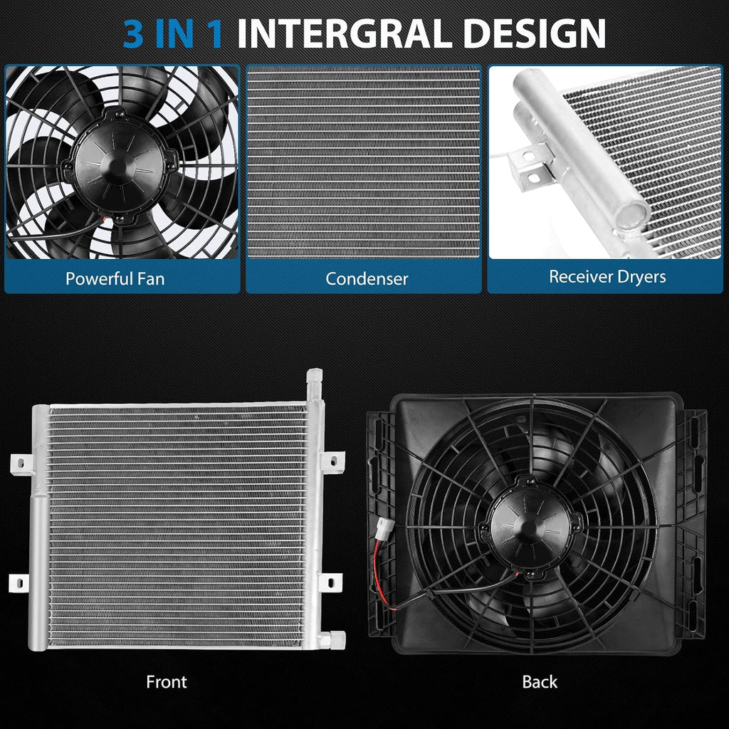 Universal 12 Volt DC Under Dash Air Conditioner Heating and Cooling 10000 BTU A/C Unit Kit, Electric Heater System with Evaporator Condenser Compressor for Classical Car Van Truck ATV Pickup Tractor