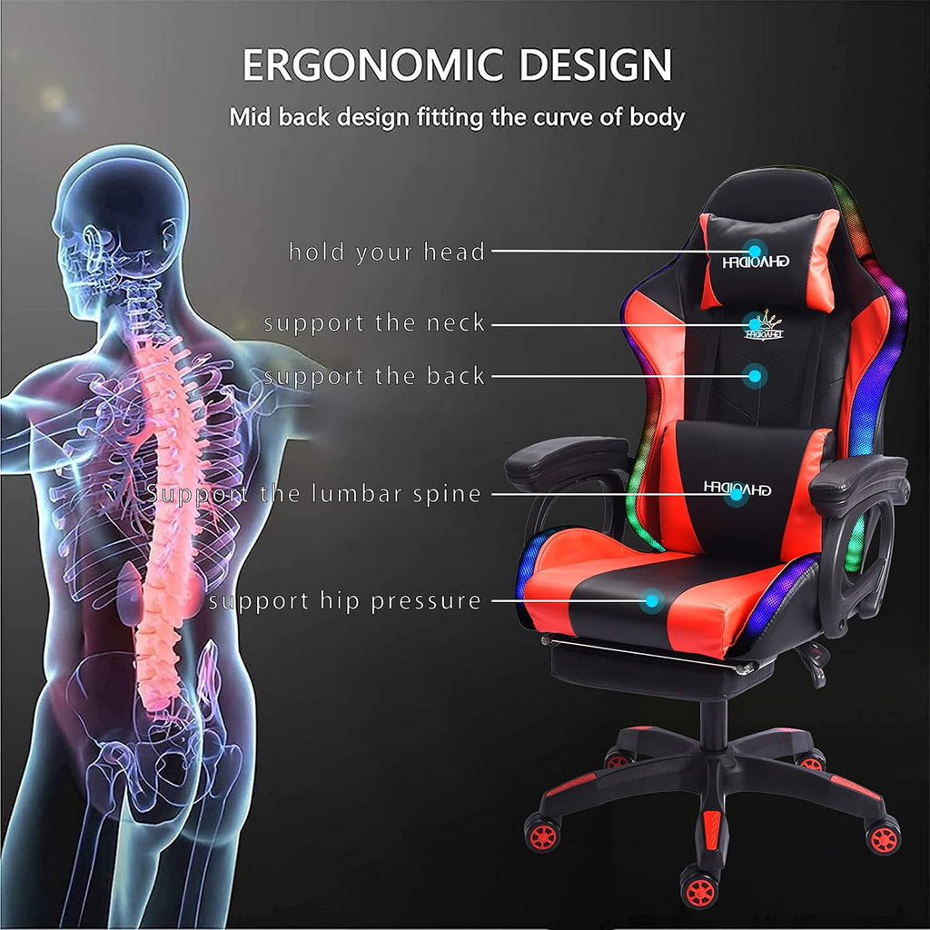 Gaming Chairs with Speakers and LED Light,Gaming Chair with Footrest and Massage Lumbar Support,Multi-Function, Gaming Chairs, Reclining Gaming Chairs, Racing Chair for Adults Teens Gamer.,Re