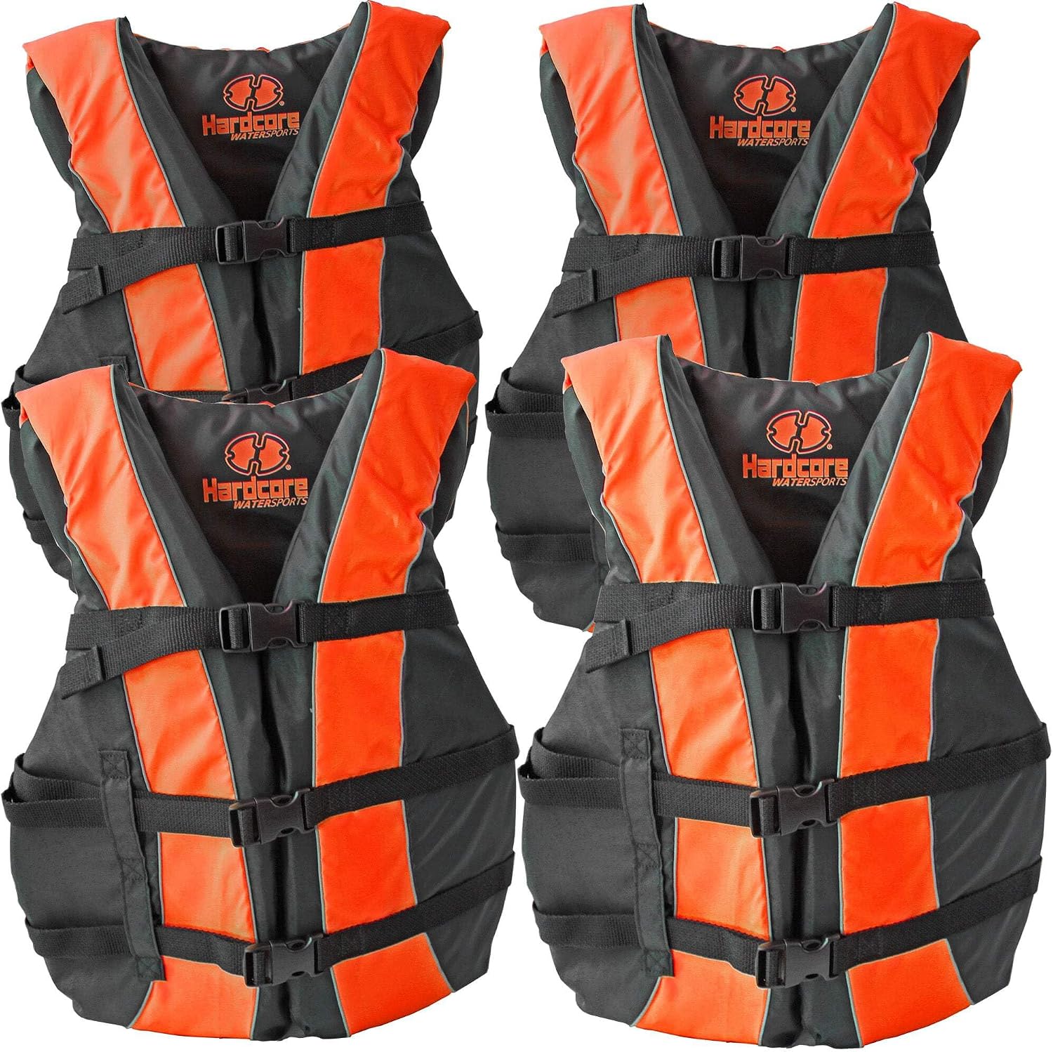 Hardcore Life Jacket 4 Pack Paddle Vest for Adults; Coast Guard Approved Type III PFD Life Vest Flotation Device; Jet ski, Wakeboard, Kayak; Ideal Extra Pontoon Boat Life Jacket