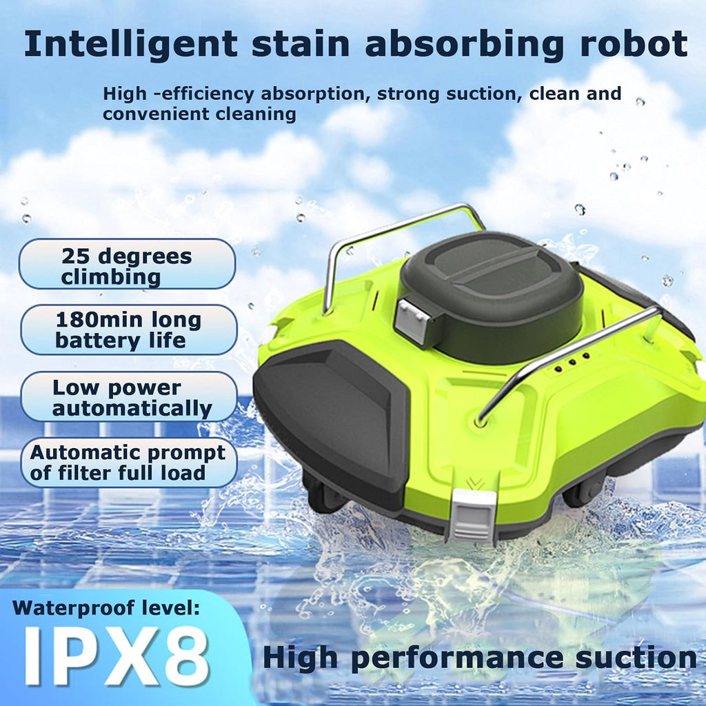 Automatic Pool Cleaning Robot, Wall Climbing Cordless Pool Cleaners with Ultra Fine Filters and Top Handle, Intelligent Pool Cleaner for Above Ground Inground Pool