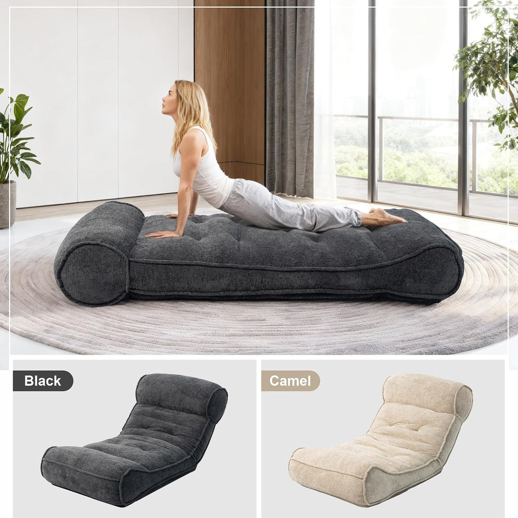 SUNPEAK Lazy Floor Bed 83' – Extra Comfy Sleeper Chaise Lounge Chair Indoor, Adjustable Recliner Floor Lounger, Plush Futon Chair Bed for Yoga, Gaming, Meditation & Reading Nook (Recliner, Black)