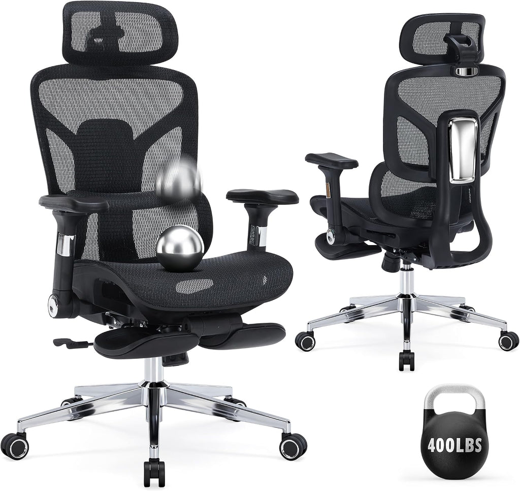 High Back Mesh Ergonomic Office Chair with 3D Lumbar Support, Adjustable Headrest & Backrest, 5D Armrests, Footrest, Swivel Computer Desk Chair with Heavy Duty Metal Base, 400lbs Weight Capacity