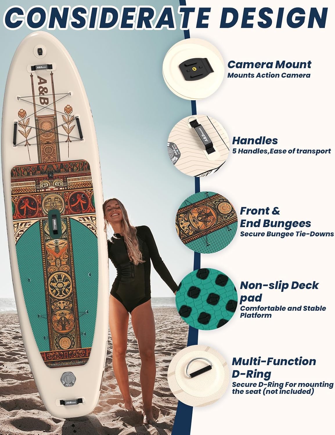 ABBOARD Inflatable Stand Up Paddle Board - Extra Wide Fishing Paddleboard with Sup Accessories Youth/Adults
