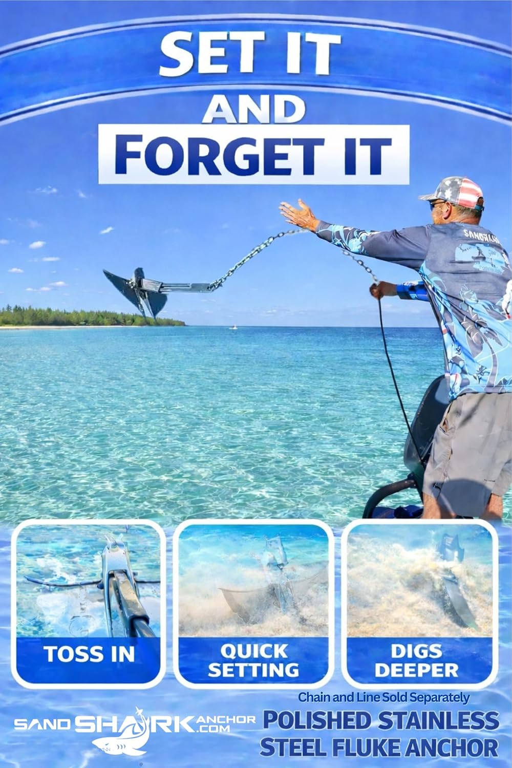 SandShark Premium Fluke Anchor-Retractable Shaft Easy Storage-Aluminum Pontoon Boat Anchor, Jet Ski Anchor. Boats<30 ft. Sand Anchor for Boat, Boat Anchor.