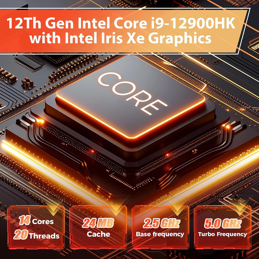 Mini PC, 12Th Gen Intel Core i9-12900HK, GeForce RTX 3050Ti 8G Mini Desktop Computer with RGB Lights, 32GB DDR4 RAM, 1TB PCIe4.0 SSD, Triple 4K Display, WiFi 6E BT 5.2, 2.5G LAN, Win 11 Pro Desktop PC