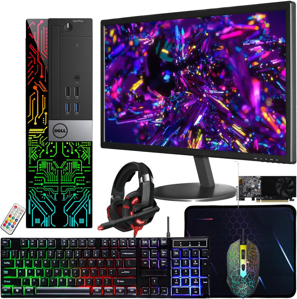 Dell OptiPlex 3060 SFF RGB Computer PC, Intel Core i5-8500, RX 550 4GB GDDR5, 16GB RAM, 512GB NVMe, 1TB HDD, 22 Inch HDMI Monitor, Gaming Headset, WiFi, Bluetooth, Windows 11 Pro (Renewed)