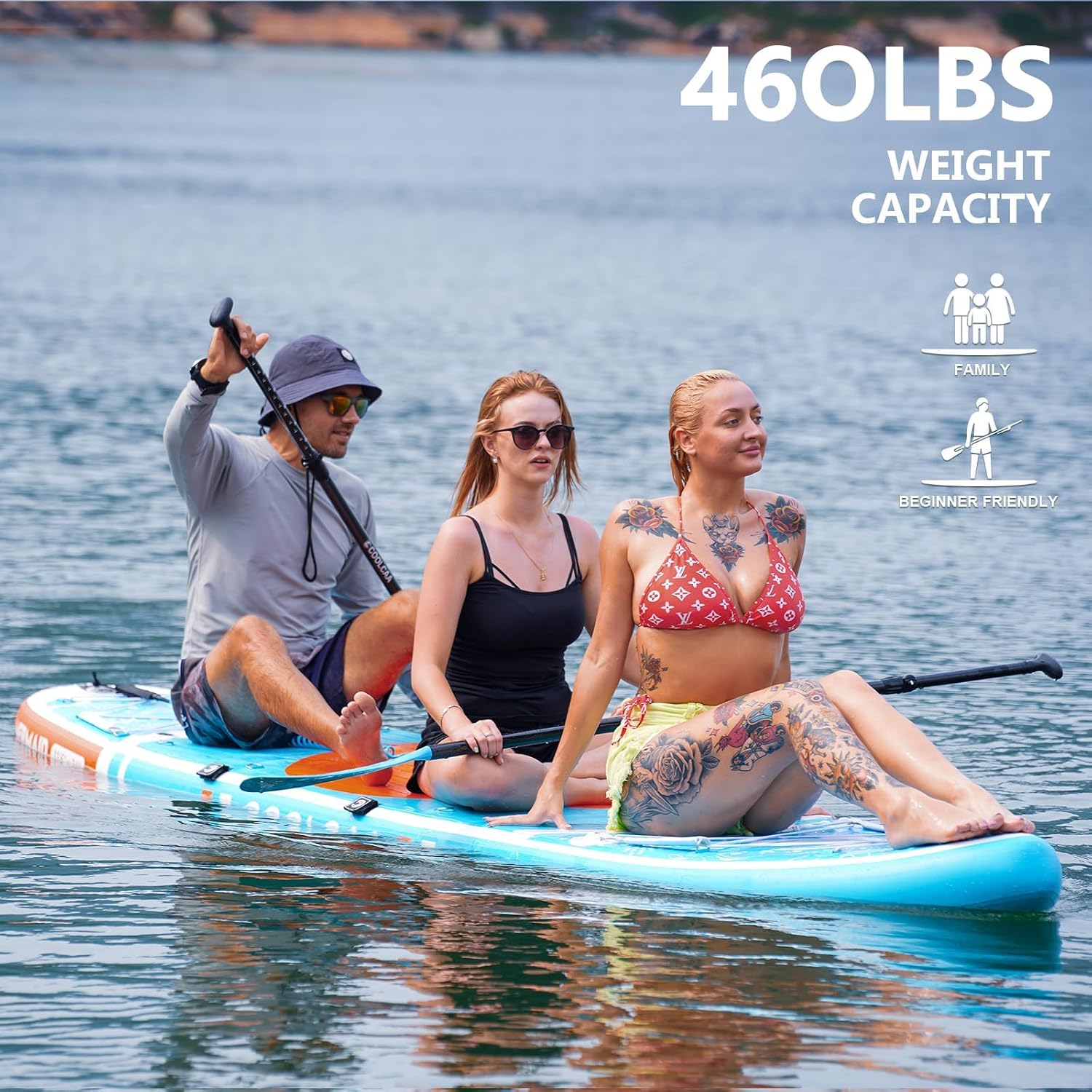 COOLCAA Mermaid 11'6' x 34' Extra Wide Inflatable Paddle Board, 490Lbs Capacity, Stable SUP for Family and Beginners, Perfect for Fishing & Water Activities, with Accessories & Backpack