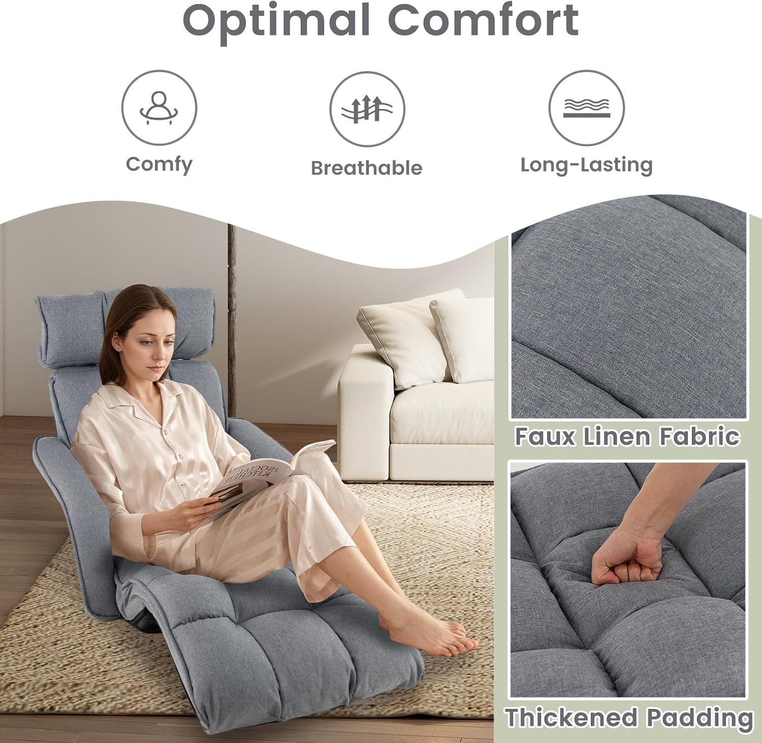 RELAX4LIFE Floor Chair Sofa Bed - Folding Lazy Sofa w/6-Position Adjustable Backrest, Armrests & 8-Level Footrest for Living Room Bedroom, Gaming Floor Chairs for Adults, Foldable Chaise Lounge Indoor