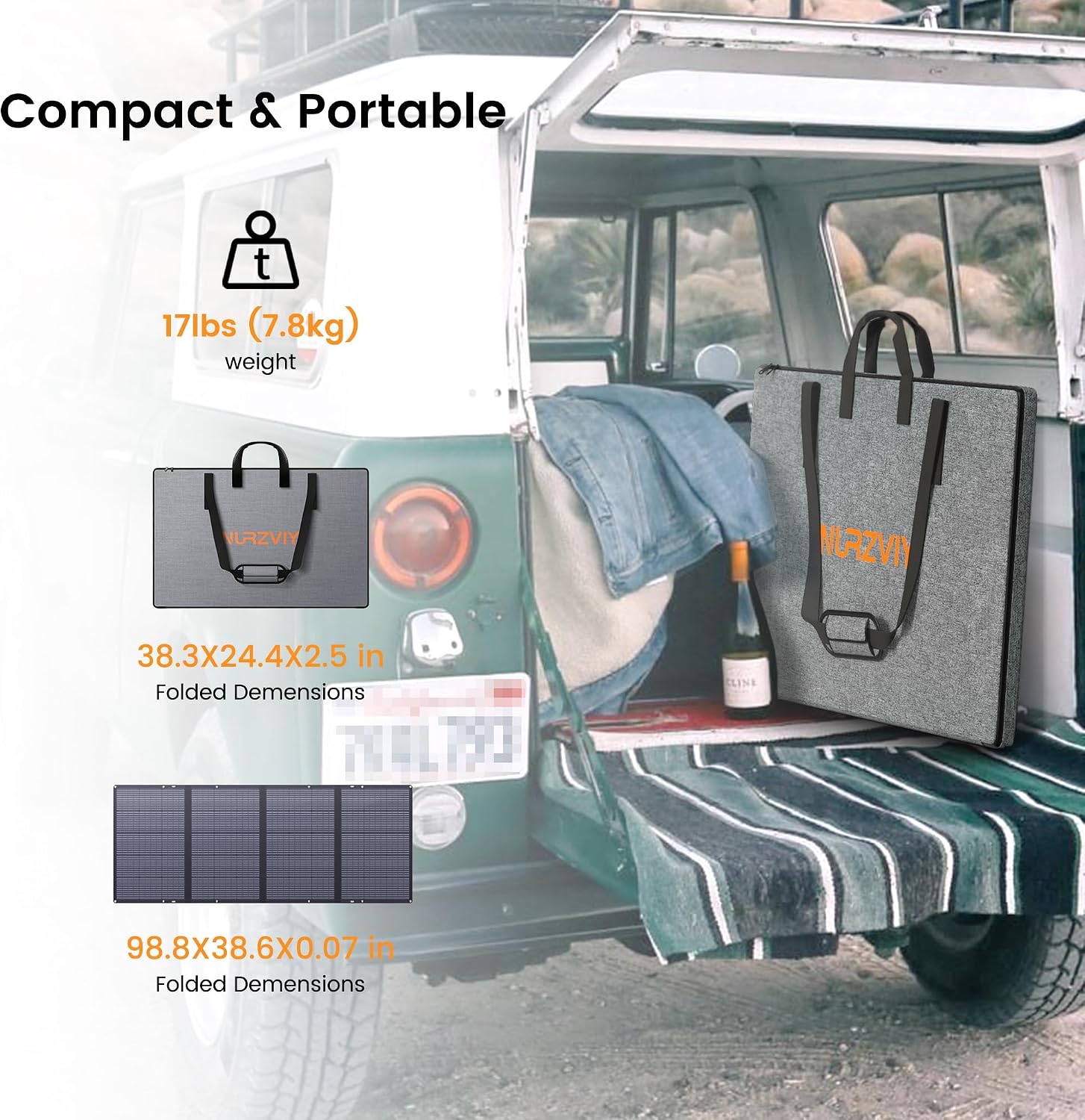 400W Portable Solar Panel Foldable Lightweight Charger with Upgraded Bracket, 36V Waterproof 400 Watts Solar Panels for RV, Campervan, Power Outages, Sheds, Outdoor Off Grid Essentials