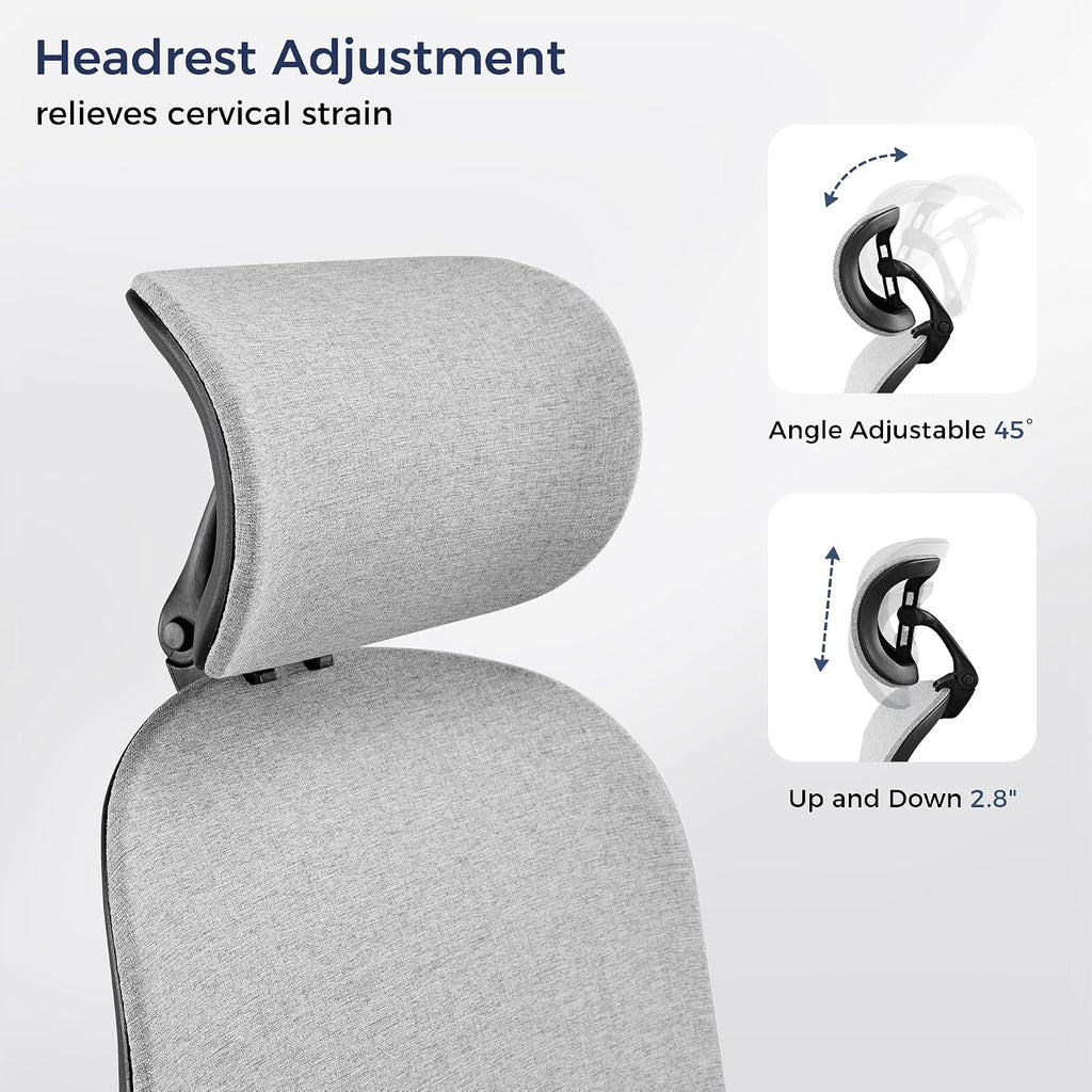 EUREKA ERGONOMIC Mesh Office Chair,Ergonomic Office Chair Lumbar Support,Comfortable Home Office Desk Chair with Adjustable Headrest & Armrests, Tilt Control Mechanism, Grey