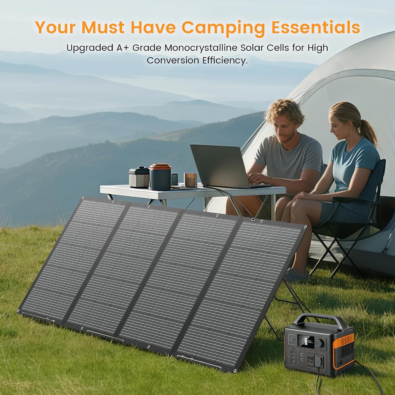 400W Portable Solar Panel Foldable Lightweight Charger with Upgraded Bracket, 36V Waterproof 400 Watts Solar Panels for RV, Campervan, Power Outages, Sheds, Outdoor Off Grid Essentials