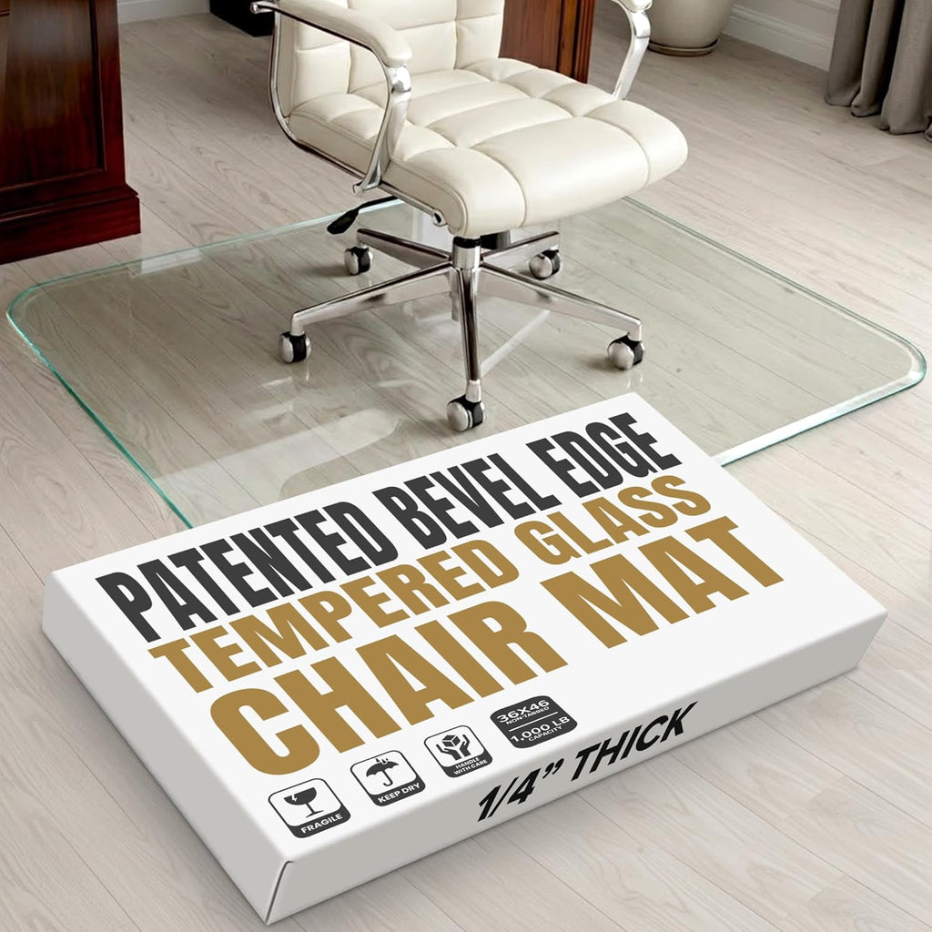 Office Chair Mat for Carpet & Hardwood Floors - 36x46 Tempered Glass Chair Mat with Beveled Edge, Heavy-Duty 1,000 lb Capacity, Smooth Glide Floor Protector by Clearly Innovative