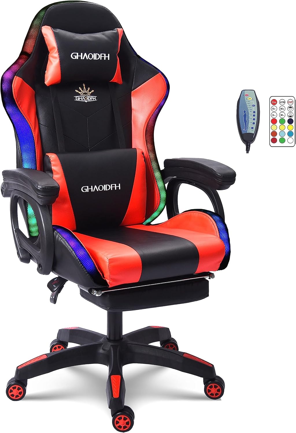 Video Gaming Chair with Speaker and RBG Light,Ergonomic Gaming Chair with Footrest and Massage Function,90°-135° Comfortable Computer Reclining Chair,Adults Teens Computer Chair.,Red