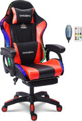 Video Gaming Chair with Speaker and RBG Light,Ergonomic Gaming Chair with Footrest and Massage Function,90°-135° Comfortable Computer Reclining Chair,Adults Teens Computer Chair.,Red