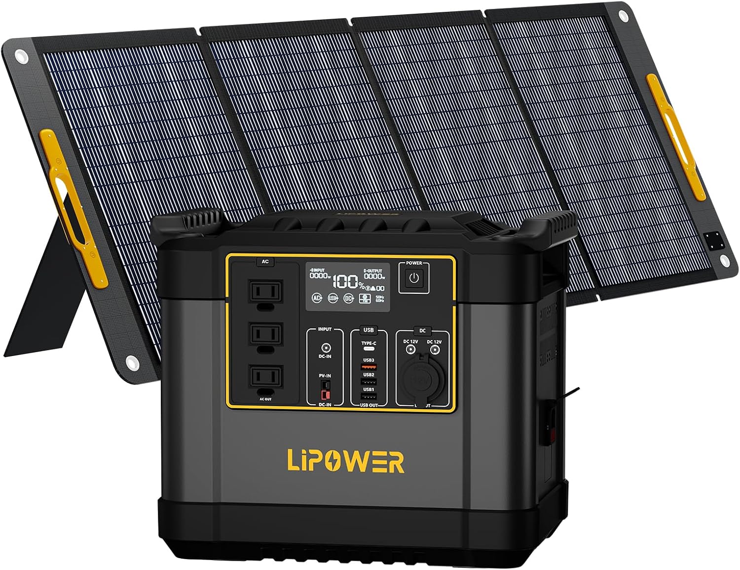 Lipower 200W Foldable Solar Panel with 1075Wh with Portable Power Station,1200W Solar Generator, IP68 Waterproof ETFE Solar Charger for Outdoor Camping RV Home Emergency