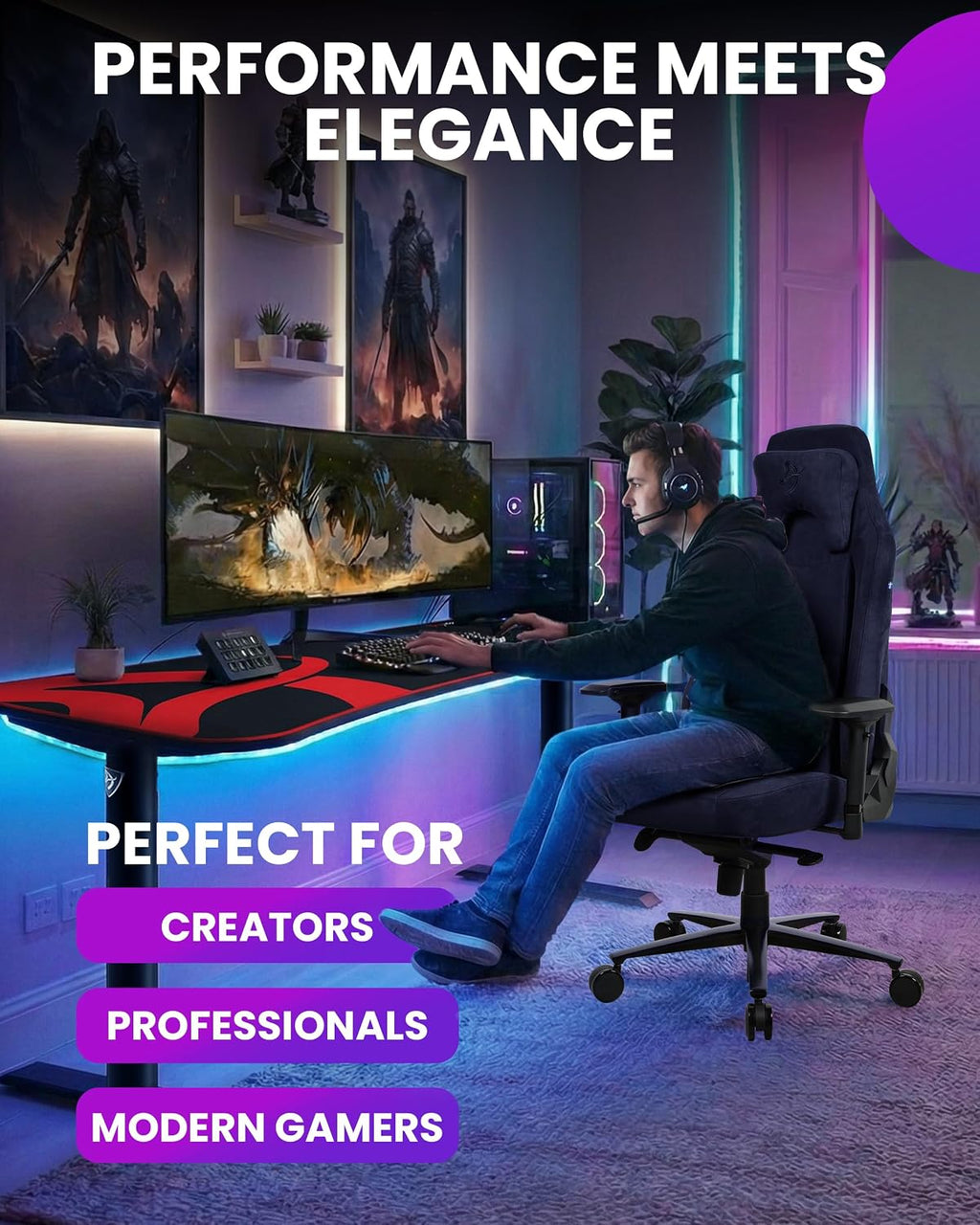 Arozzi Vernazza Supersoft Upholstery Material has a Unique Velvety Texture that is Fluid-Repellant and 3Breathable with Memory Foam Lumbar Support 4D Armrest for Office and Gaming Chair - Pure Black