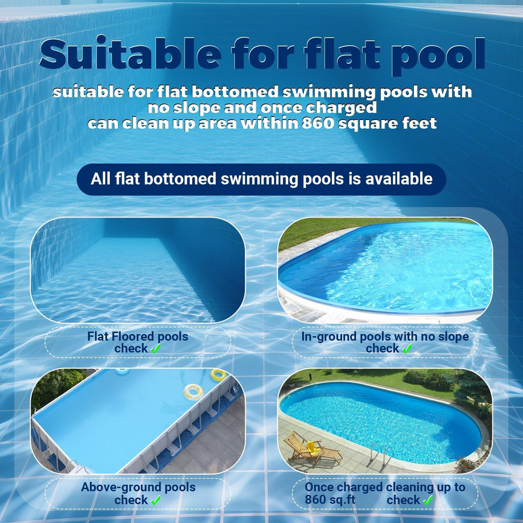 SP1 Cordless Robotic Pool Cleaner, Pool Robot, Floor Only Automatic Pool Vacuum for Cleaning Above-Ground Flat-Bottom Swimming Pools up to 860 sq.ft, 2.5h Fast Charging, 120 Mins Runtime