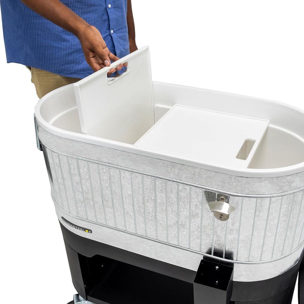 Permasteel Rolling Patio Cooler – Large Outdoor Ice Chest with Wheels, Beverage Cooler for Backyard, BBQ, Tailgate, Beach, Parties, Rustic Farmhouse Design