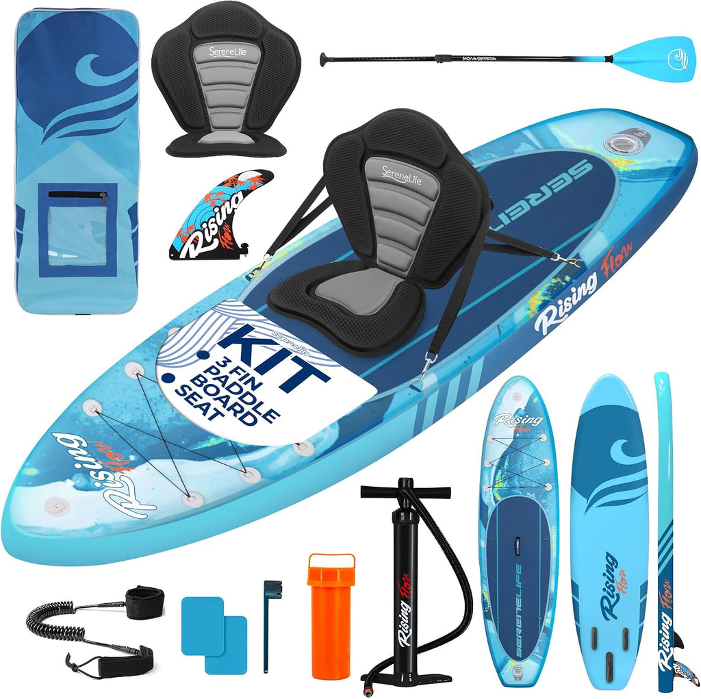 SereneLife Inflatable Stand Up Paddle Board and Detachable Seat - SUP Paddleboard Set for Adults and Youth, 32' Wide Design with Non-Slip EVA Deck Pad and Marine-Grade Materials, 350 lbs Capacity