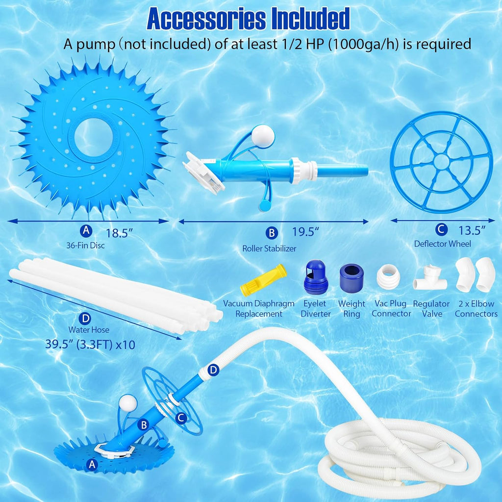 ERGOMASTER Pool Vacuum for Above Ground Pool, Automatic Cleaner Creepy Crawler, Powerful Suction Sweeper w/ 10 Hoses Removes Debris, Cleans Floors, Walls