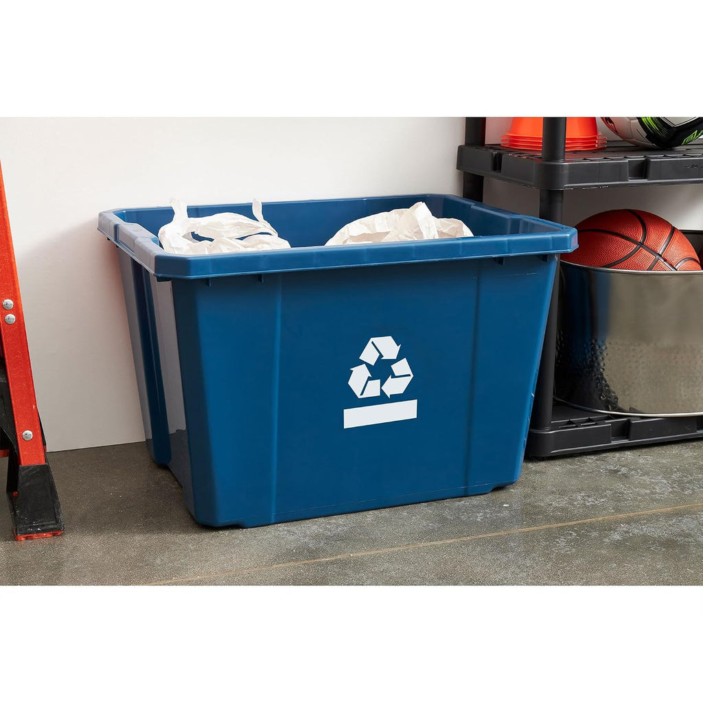 Gracious Living Medium Curbside Blue Box, Plastic 17 Gallon/64 Litre Home Trash Can Refuse and Recycling Bin Container with Built-in Handles (12 Pack)