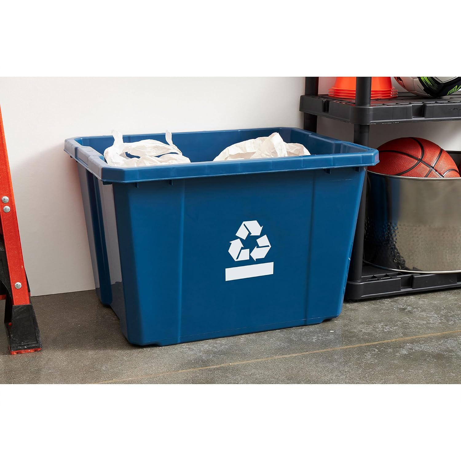 Gracious Living Medium Curbside Blue Box, Plastic 17 Gallon/64 Litre Home Trash Can Refuse and Recycling Bin Container with Built-in Handles (12 Pack)