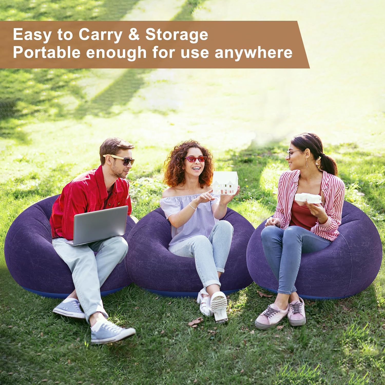 Realspring 6 9 12 Pcs Inflatable Bean Bag Chairs for Adults with Electric Air Pump, Blow up Couch Folding Portable Inflatable Couch Lazy Sofa for Outdoor Movie Night Camping(Blue,6 Pcs)