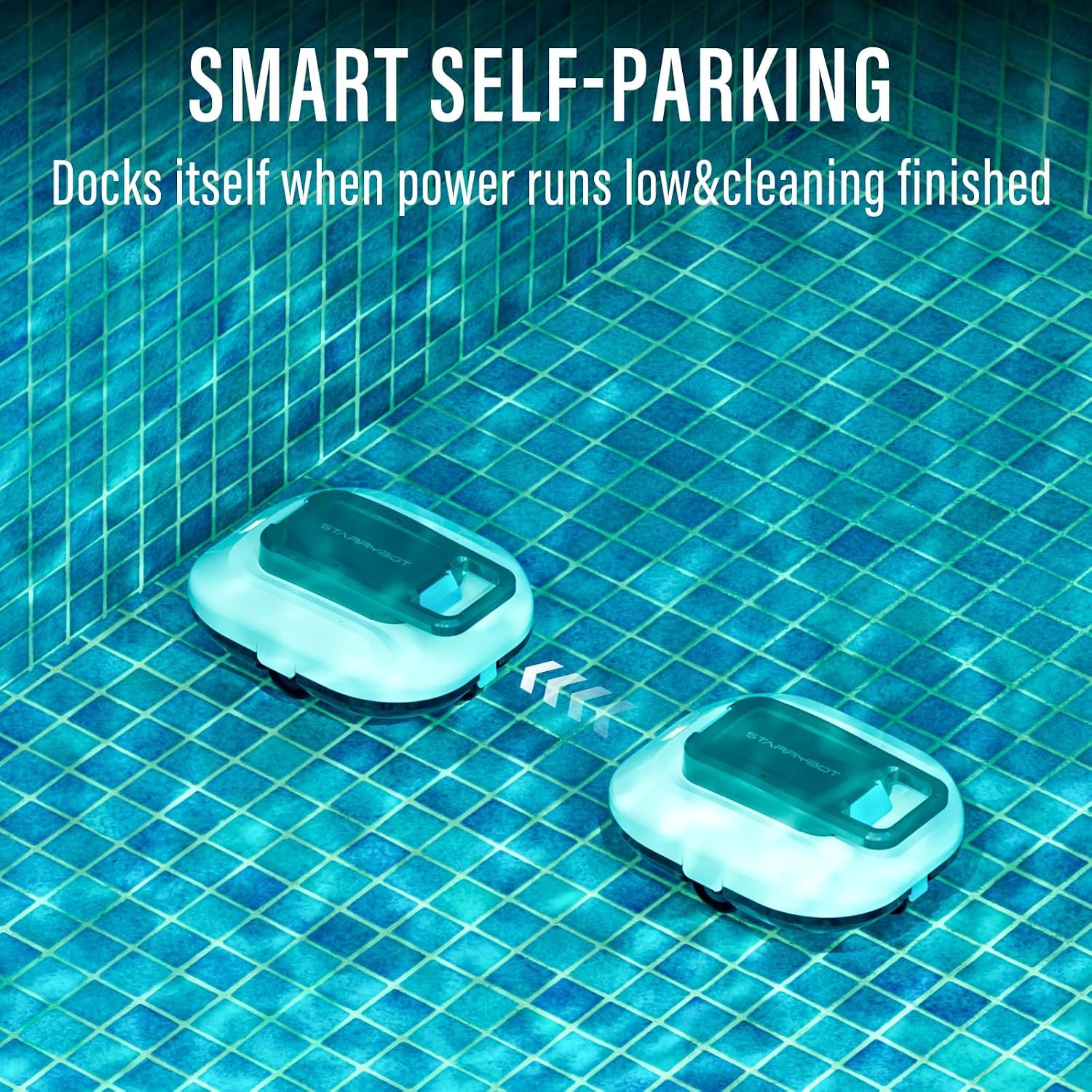STARRYBOT Cordless Robotic Pool Cleaner with Dual high-Efficiency Motors Delivers Strong Suction, Smart Self-Parking,Smart LED Indicator,Pool Vacuum for Above-Ground Flat Pool up to 900 Sq.ft(White)