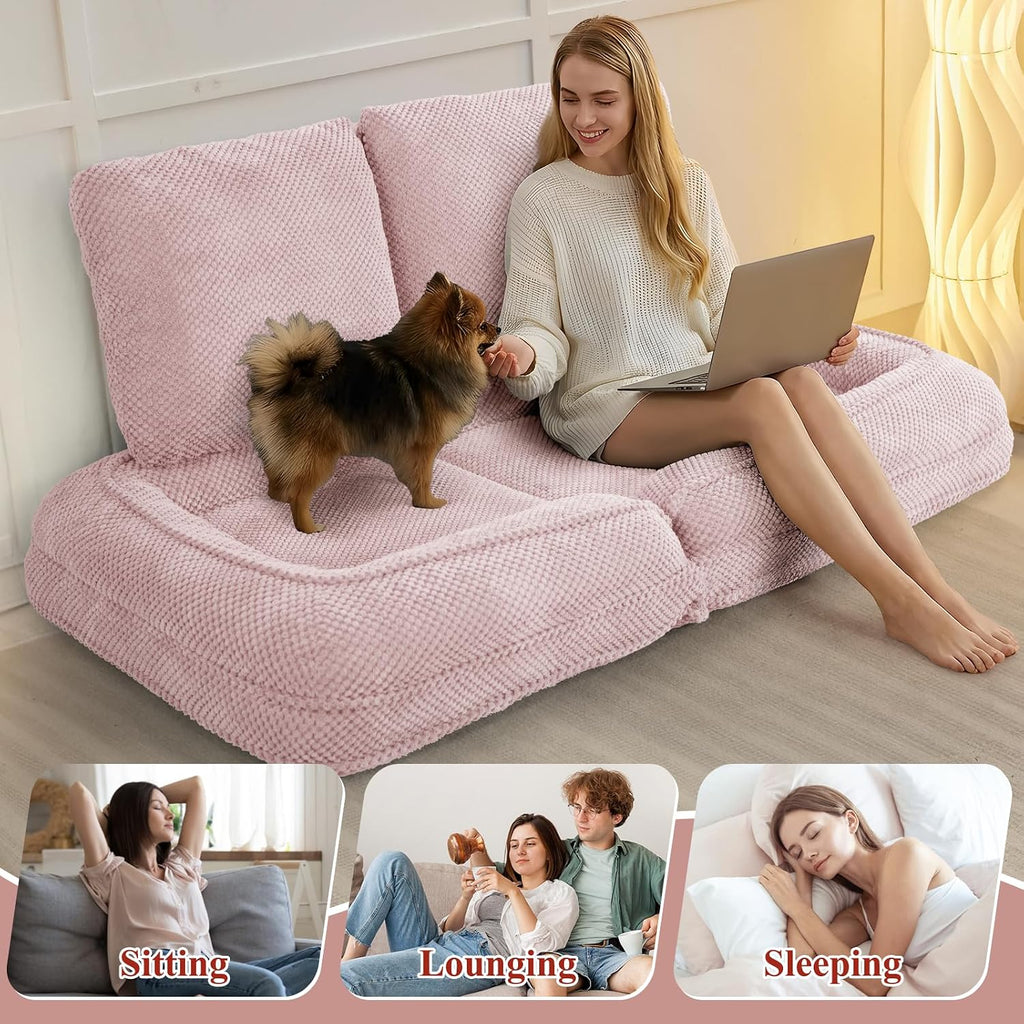 Human Dog Bed, Lazy Sofa Couch, Plush Floor Gaming Chair,5 Adjustable Position, sit, Sleep, fold, Suit to Put in Bedroom, Living Room,Space Saving Design (Pink)
