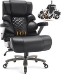 VUZI 700lbs Big and Tall Office Chair-Large Computer Chair with Adjustable Lumbar Support 3D Flip Arms Plus Size Wheels, High Back Executive Desk Chair, Heavy Duty Metal Base, Thick Padded Wide Seat