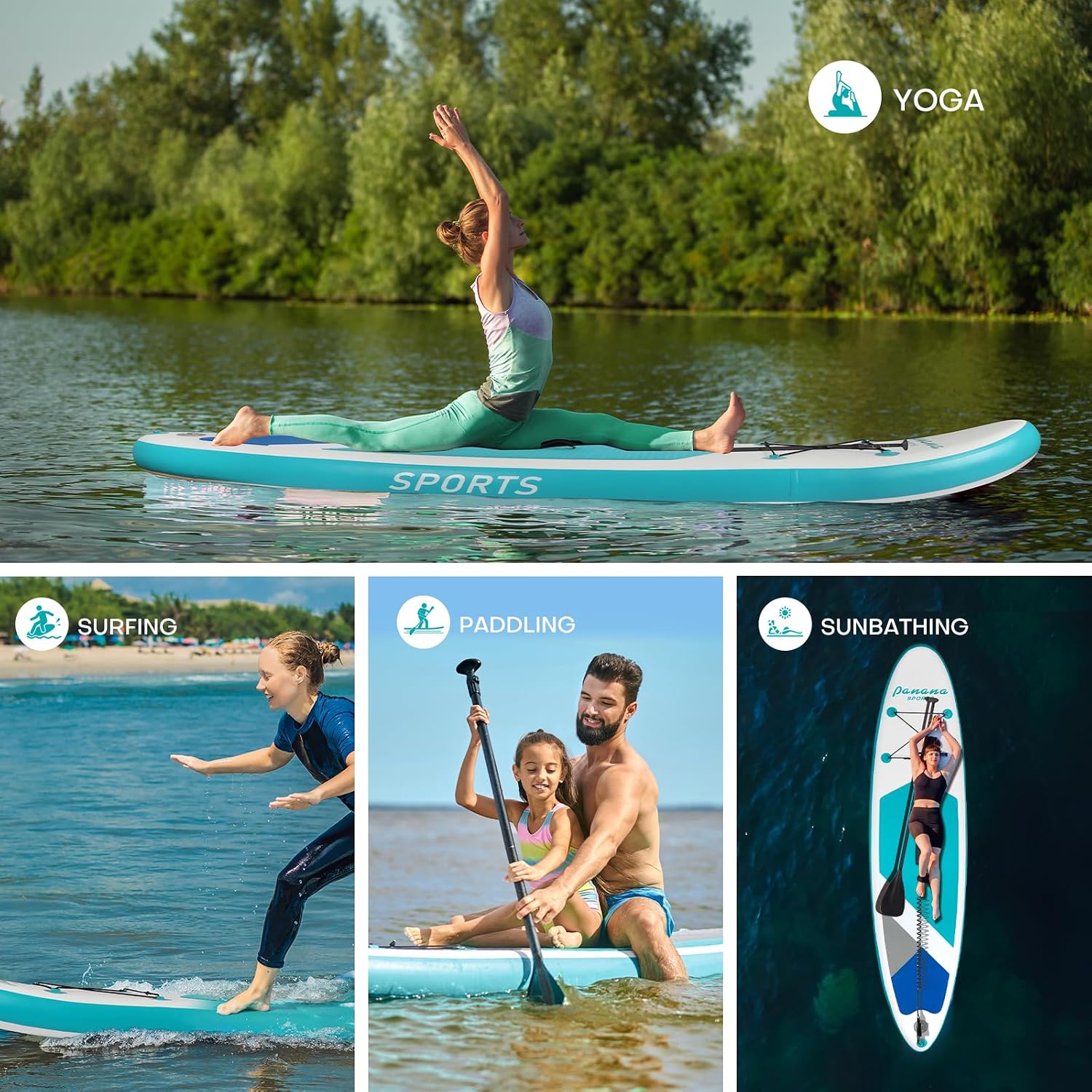 Panana Inflatable Stand Up Paddle Board, 10' SUP Paddleboard Kayak, Blow Up Paddle Boards for Adults Youth with Accessories Kit Anti-Slip EVA Deck