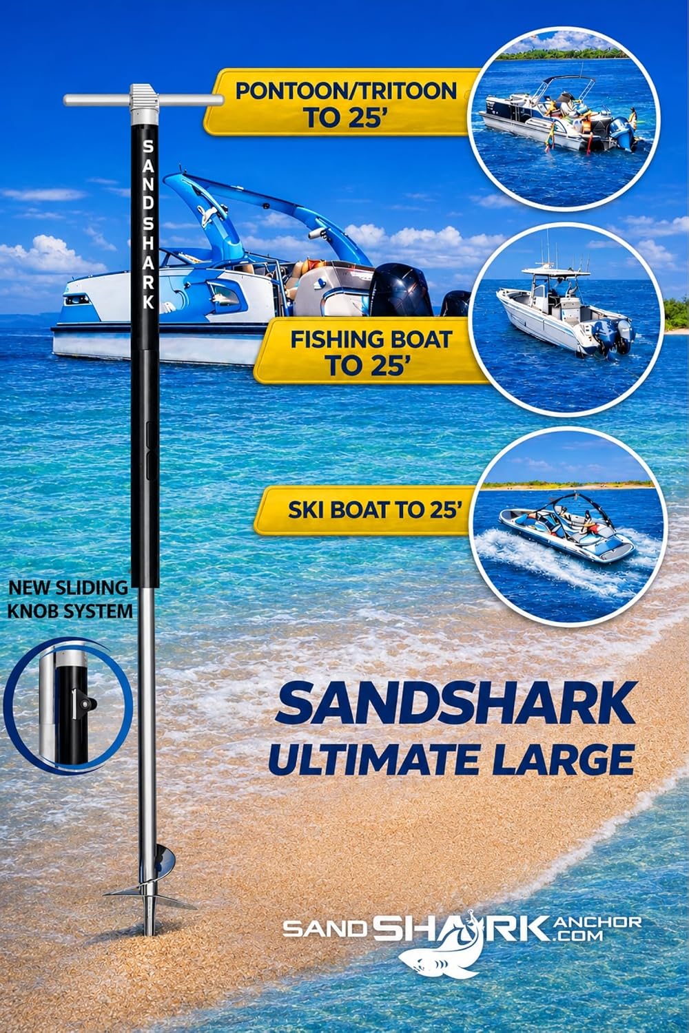 SandShark Anchor - Premium Screw in Boat Anchor, Pontoon Boat Anchor, Stainless Steel Shallow Water Anchor Pole, Sand Anchor w/Case - Essential Pontoon Boat Accessories