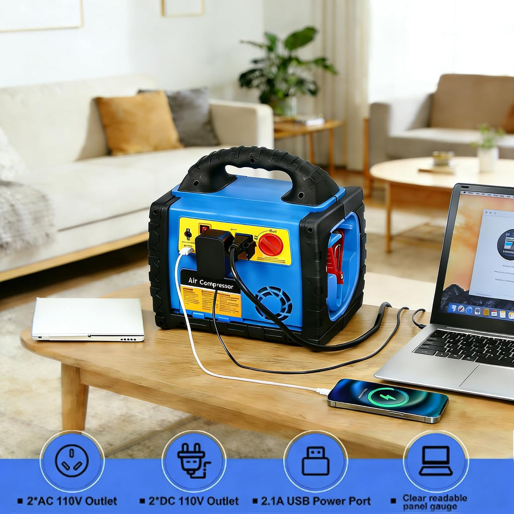 2200A Car Jump Starter with Air Compressor 260PSI, 12V Auto Battery Charger Jump Box for Car Battery Portable with 400W Inverter AC/DC/USB Output and LED Light