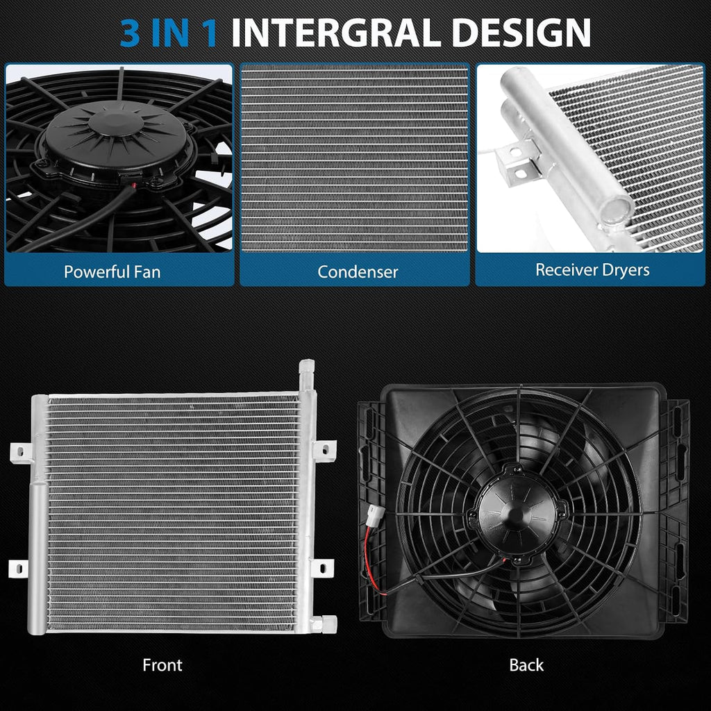 Universal Under Dash Electric Air Conditioner Heating and Cooling 12 Volt DC 10000 BTU A/C Unit Kit, AC Heater System with Evaporator Condenser Compressor for Car RV Van Truck ATV Pickup Tractor