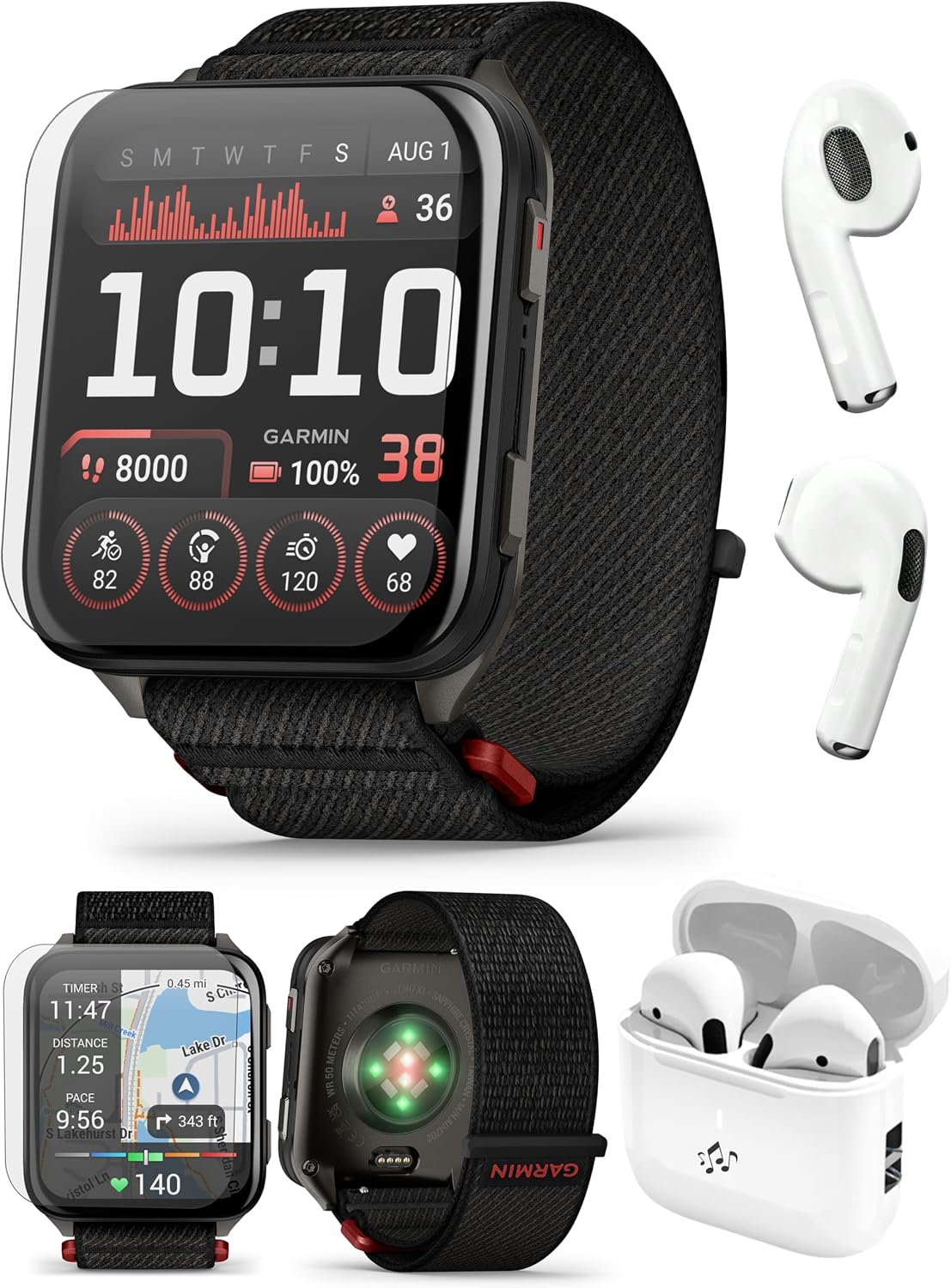 Garmin Venu X1 (Black/Slate Titanium) Fitness GPS Smartwatch Bundle - 2' Thin & Lightweight AMOLED Display, Advanced Health & Fitness with PlayBetter Wireless Earbuds & HD Screen Protectors