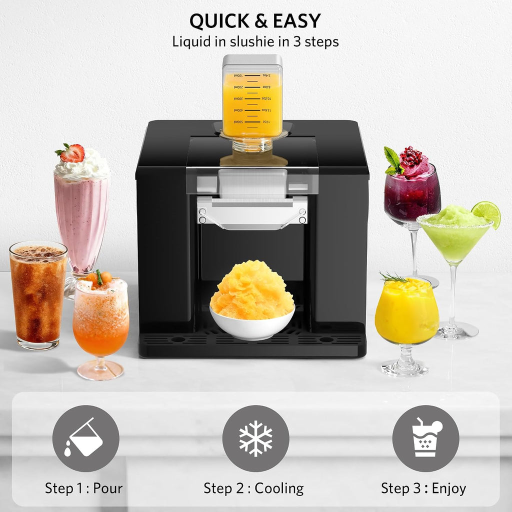 Shaved Ice Machine with Compressor | 60s Fast Fluffy Slushie & Snow Cone Maker | No Pre-Freezing | Sugar-Free Friendly | Self-Cleaning | 16oz Frozen Drink Maker for Home, Party & RV