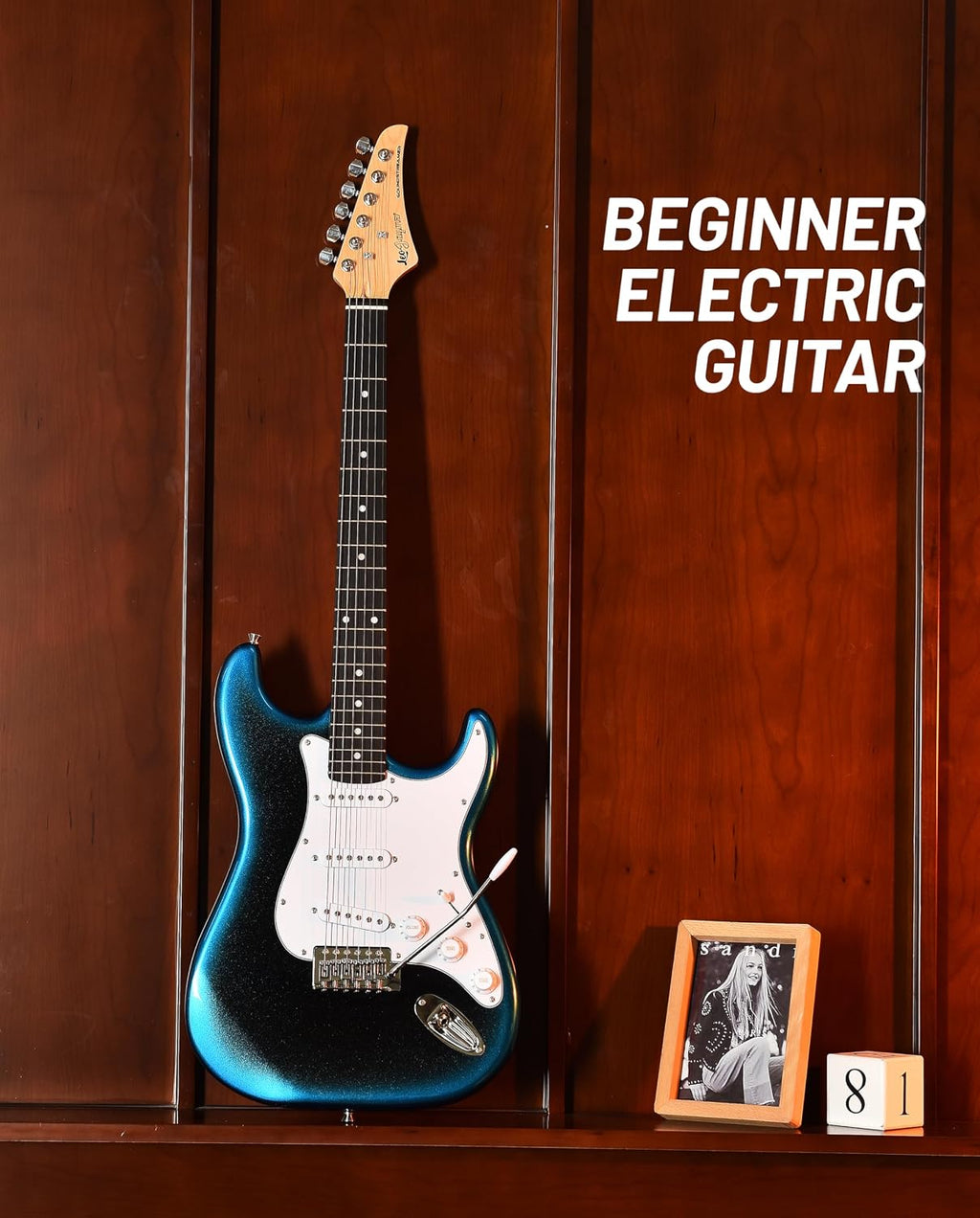 Leo Jaymz Beginner Electric Guitar Complete Kit with Portable Amp, Padded Gig Bag & Full Accessories, Maple Neck SSS Pickups (Blue-Black Fade)