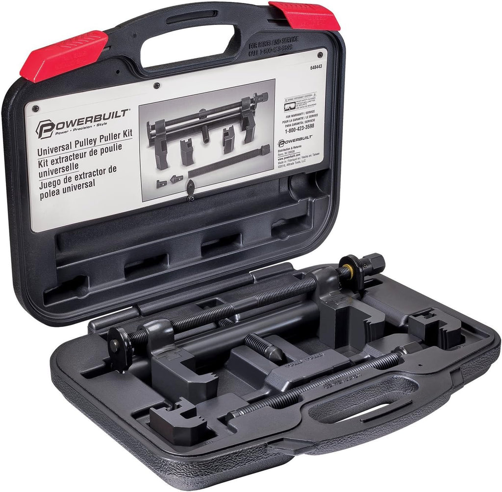 Powerbuilt Universal Pulley Puller Kit, Specialty Engine and Drive Train Tool Set, Remove Serpentine Pulleys, Service Car Vehicles, Storage Case 648443