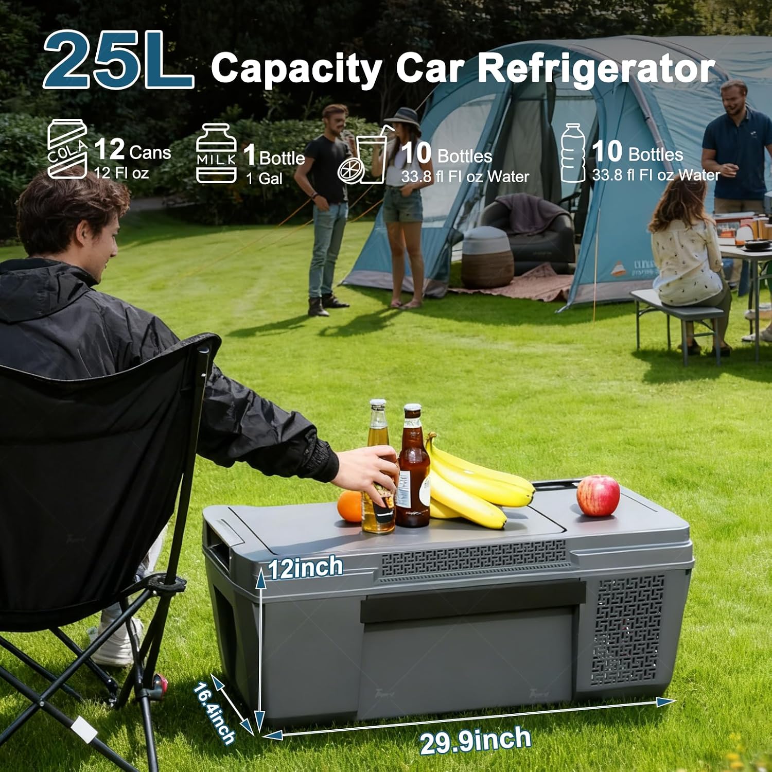 Tlyard Car Refrigerator for Tesla Cybertruck, 25L Tesla Cybertruck Trunk Fridge with APP Control, DC 12/24V Cybertruck Freezer Compressor Electric Cooler for Outdoor Camping Road Trip