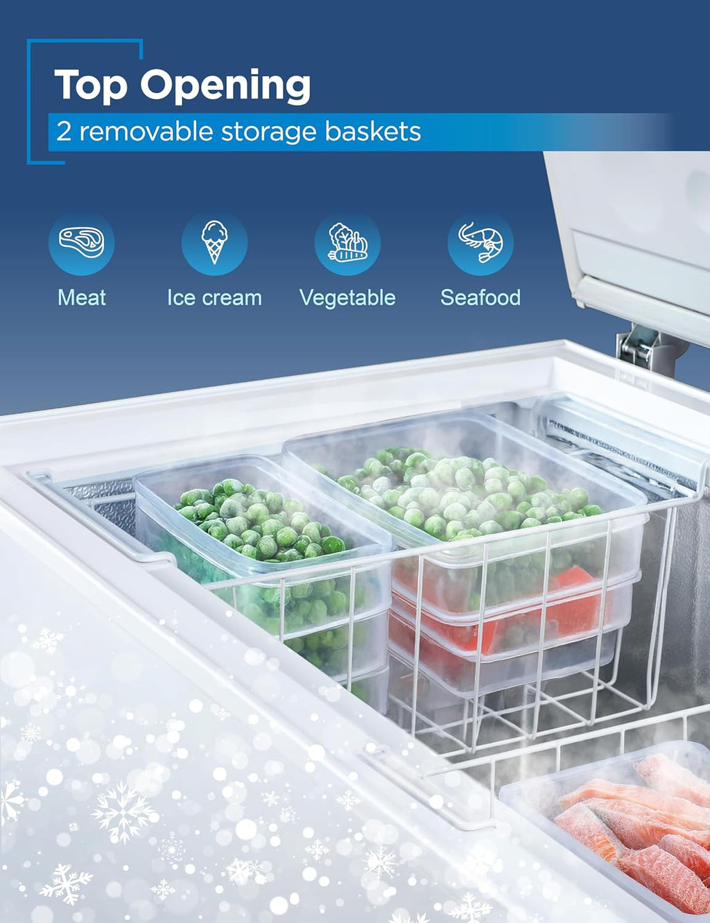 BLACK+DECKER 19.8 Cu. Ft. Chest Freezer, Deep Freezer with Top Opening, Freezer Chest with 2 Removable Storage Baskets, Mechanical Temperature Control, Manual Defrost, R600a Refrigerant,BCF1980E,White