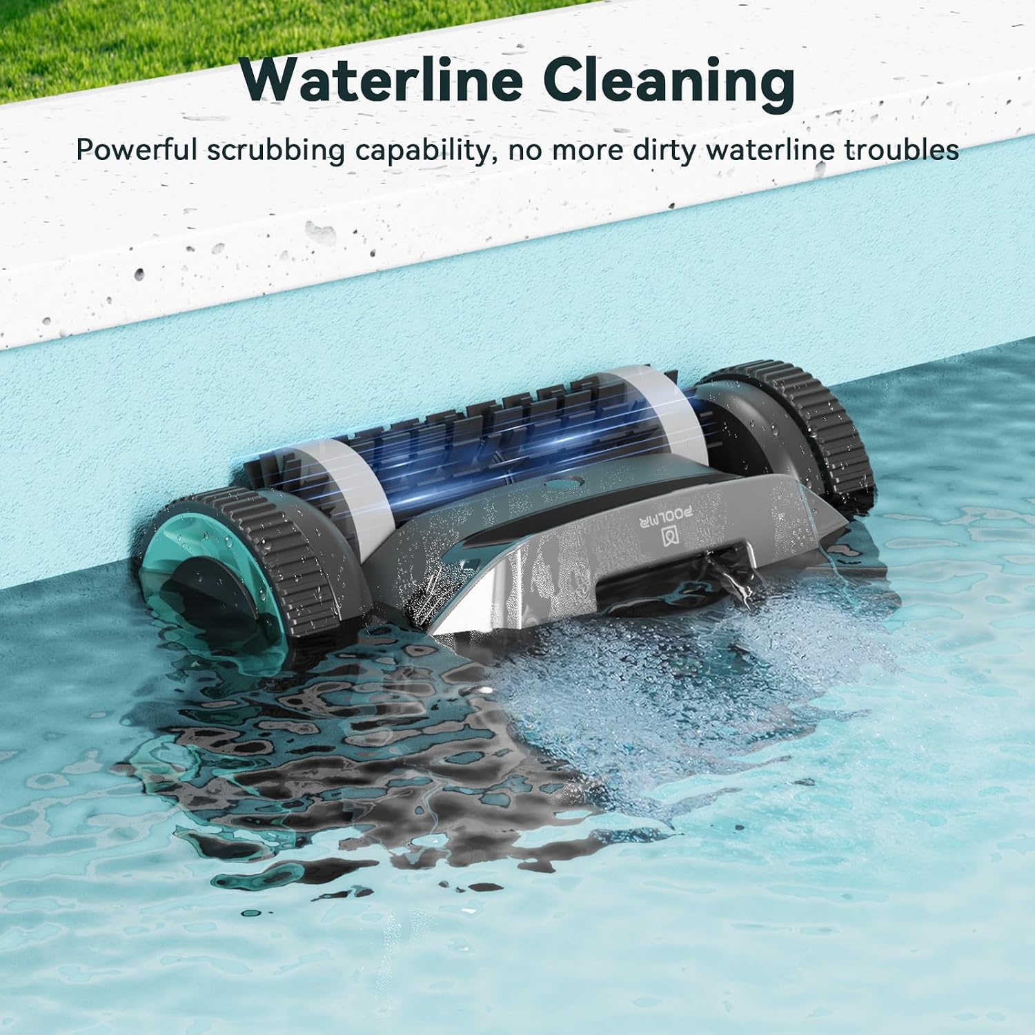 PoolMr Cordless Robotic Pool Cleaner-Pool Vacuum for In ground Pools with Wall Climbing-120 Mins Running Time, Smart Navigation, 20Gal/Mins Poweful Suction, for Most Pools up to 1,500 Sq.ft, Cyan