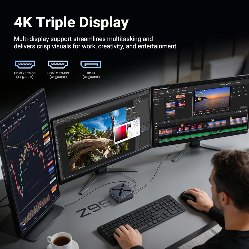 MINIX NEO Z95 Mini PC,Intel 12th Gen N95,16GB LPDDR5X RAM,512GB NVMe SSD, Dual LAN Mini Computers/4K Triple Display HDMI/DP/VESA Mount/Auto Power On/WOL for Business Home Office,Digital Signage