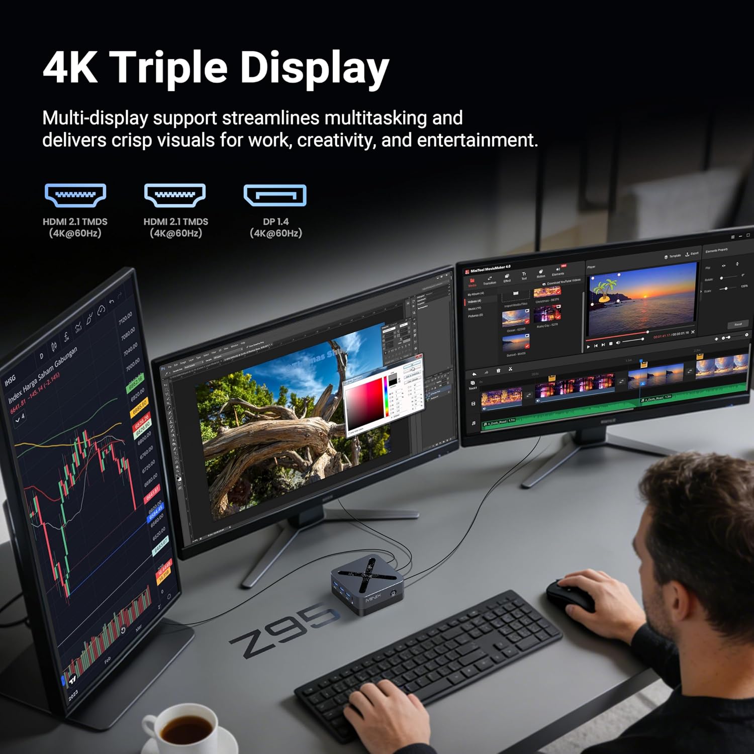 MINIX NEO Z95 Mini PC,Intel 12th Gen N95,16GB LPDDR5X RAM,512GB NVMe SSD, Dual LAN Mini Computers/4K Triple Display HDMI/DP/VESA Mount/Auto Power On/WOL for Business Home Office,Digital Signage