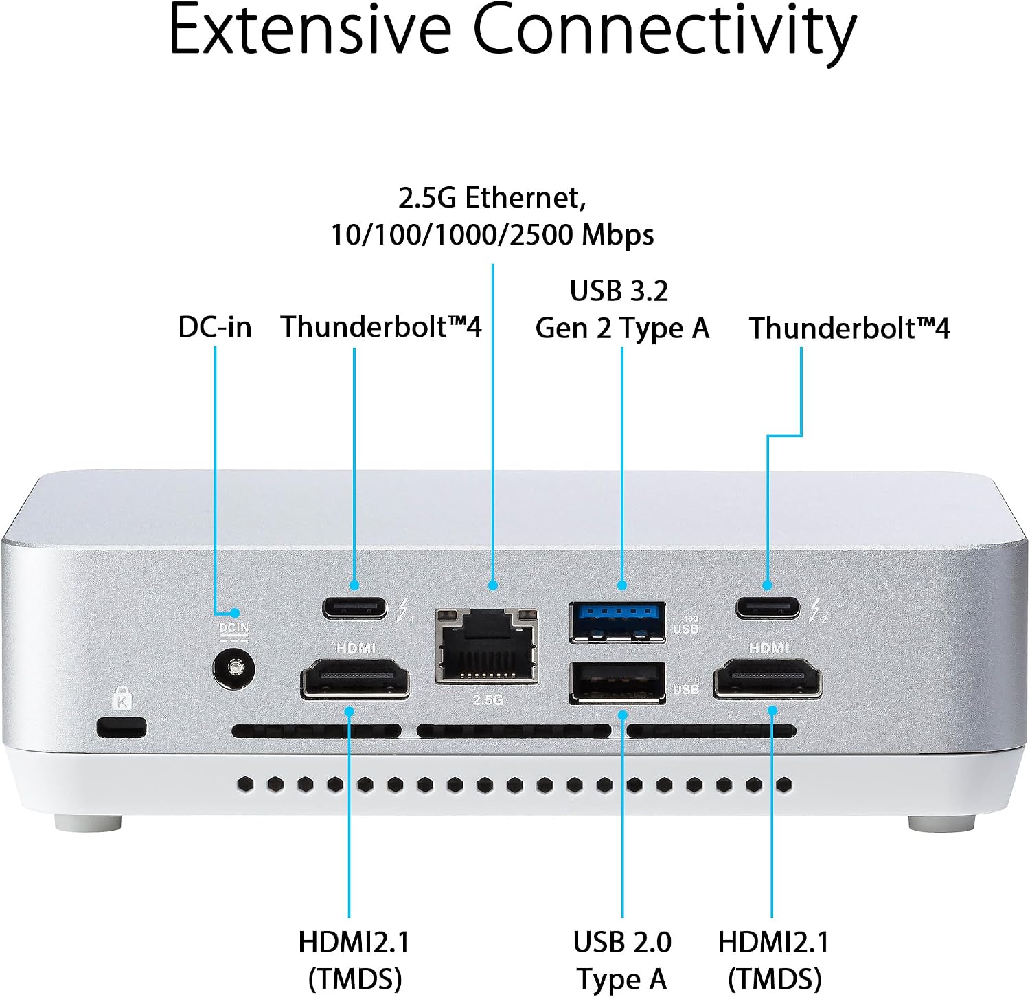 ASUS NUC 14 Pro+ Barebone with Intel 14thGen Core Ultra 7 155H (NPU Support), up to 96GB DDR5 RAM, Dual Storage, Thunderbolt 4, Wi-Fi 6E & Bluetooth 5.3, Silver Aluminum Chassis with VESA Mount